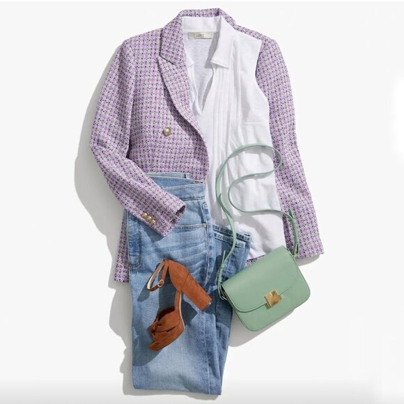 NWT Loft Tweed Double Breasted Blazer Lavender Purple Green 14 - Picture 3 of 14